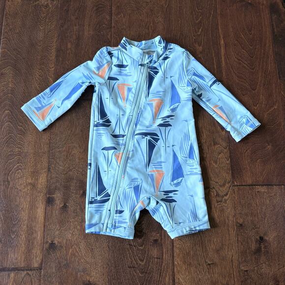 Carter's Boys 6 Month Swimsuit Rash Guard Long Sleeve Blue Boats - Picture 5 of 5
